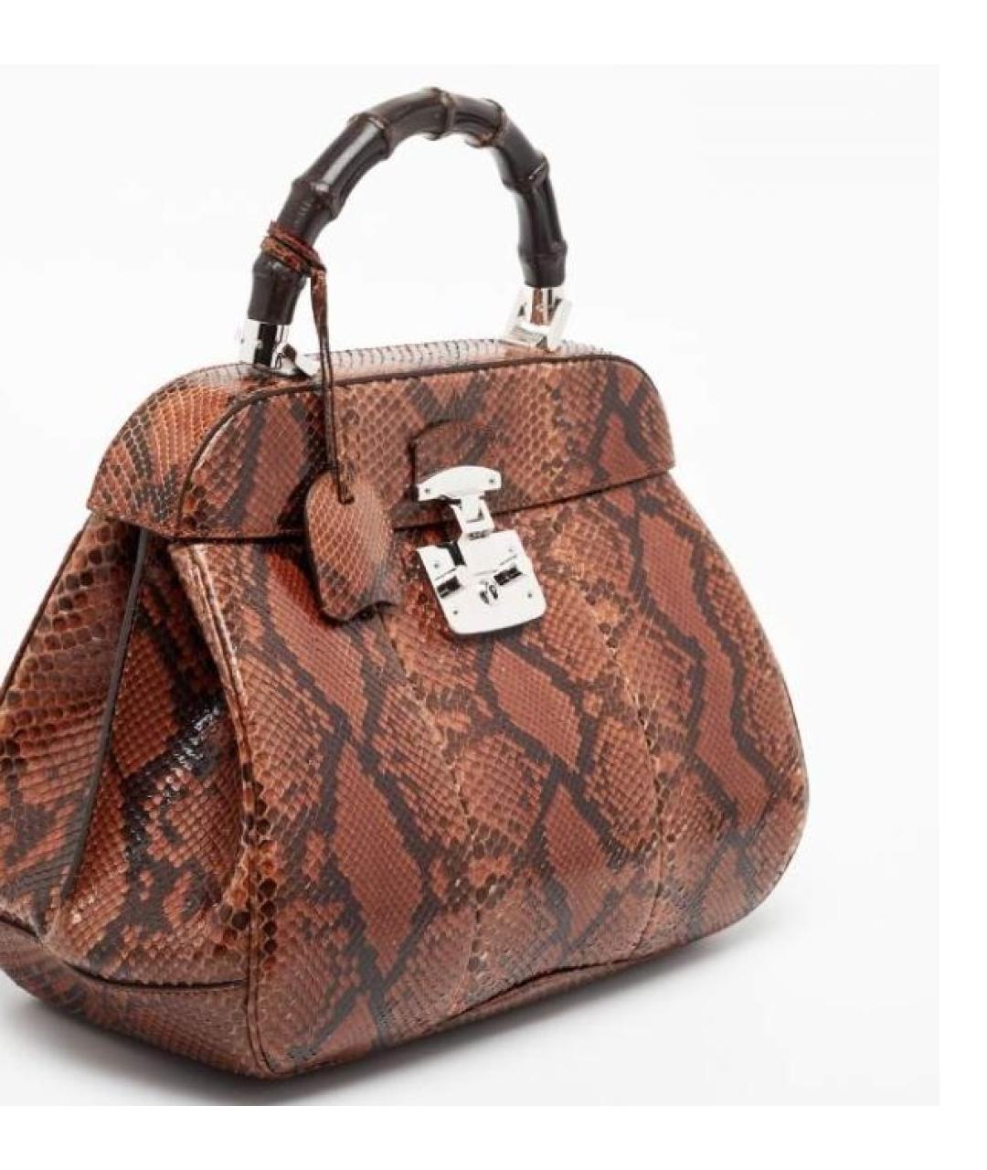 GUCCI Коричневая сумка с короткими ручками из экзотической кожи, фото 2
