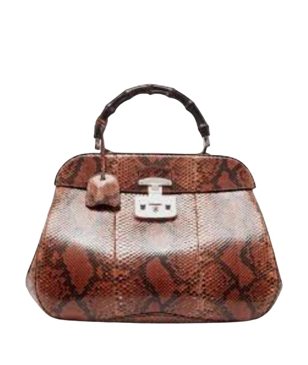 GUCCI Коричневая сумка с короткими ручками из экзотической кожи, фото 1