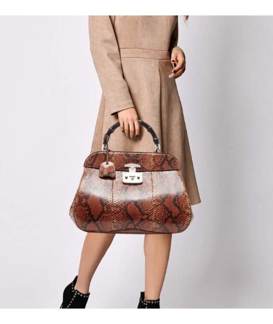 GUCCI Коричневая сумка с короткими ручками из экзотической кожи, фото 5