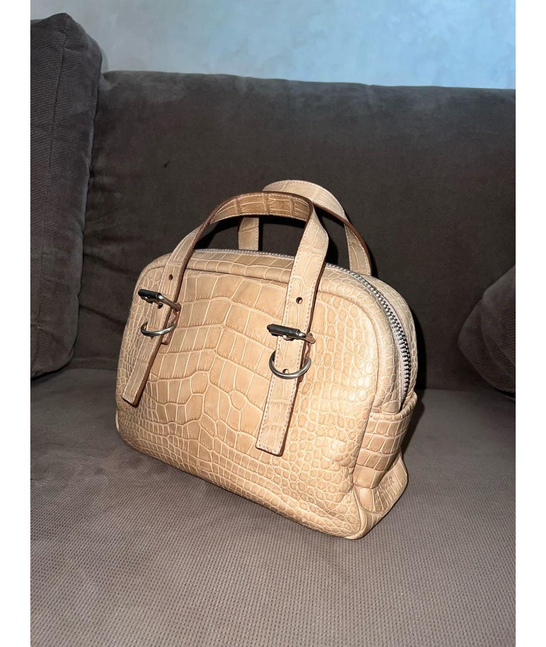 JIL SANDER Бежевая сумка с короткими ручками из экзотической кожи, фото 2