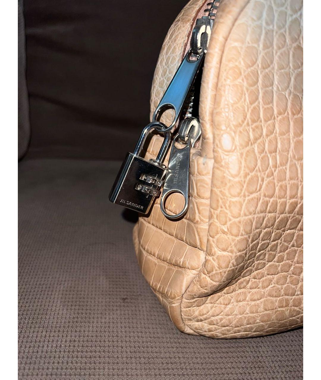 JIL SANDER Бежевая сумка с короткими ручками из экзотической кожи, фото 3