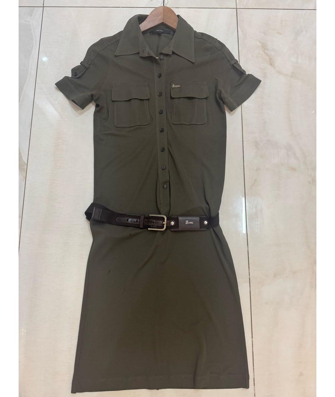 GUCCI Хаки хлопковое повседневное платье, фото 5