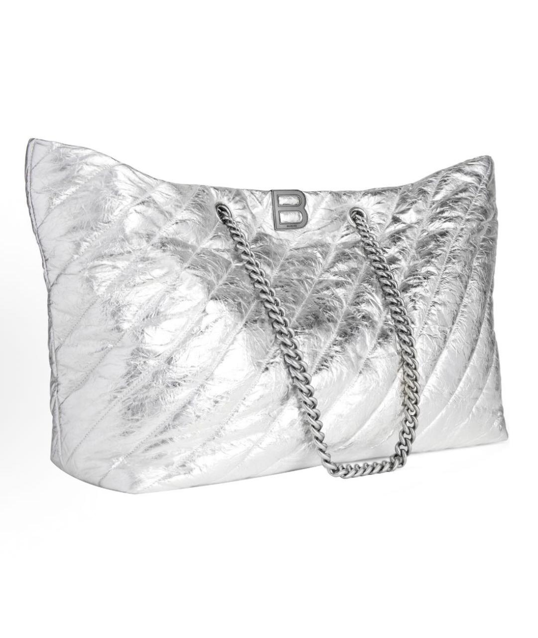 BALENCIAGA Серебряная кожаная сумка с короткими ручками, фото 2