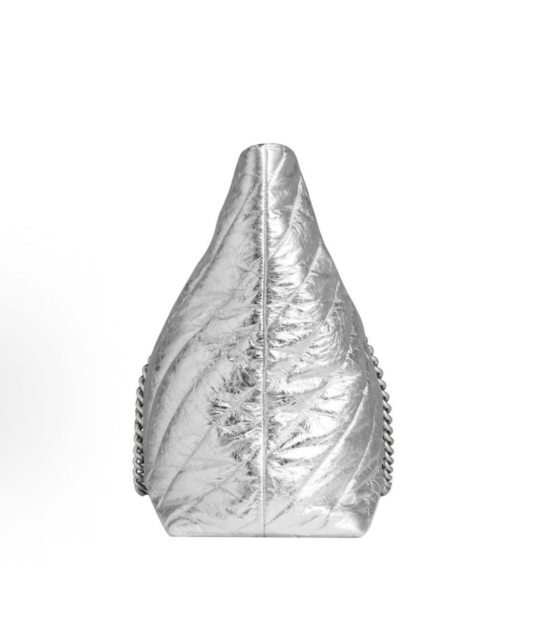 BALENCIAGA Серебряная кожаная сумка с короткими ручками, фото 3