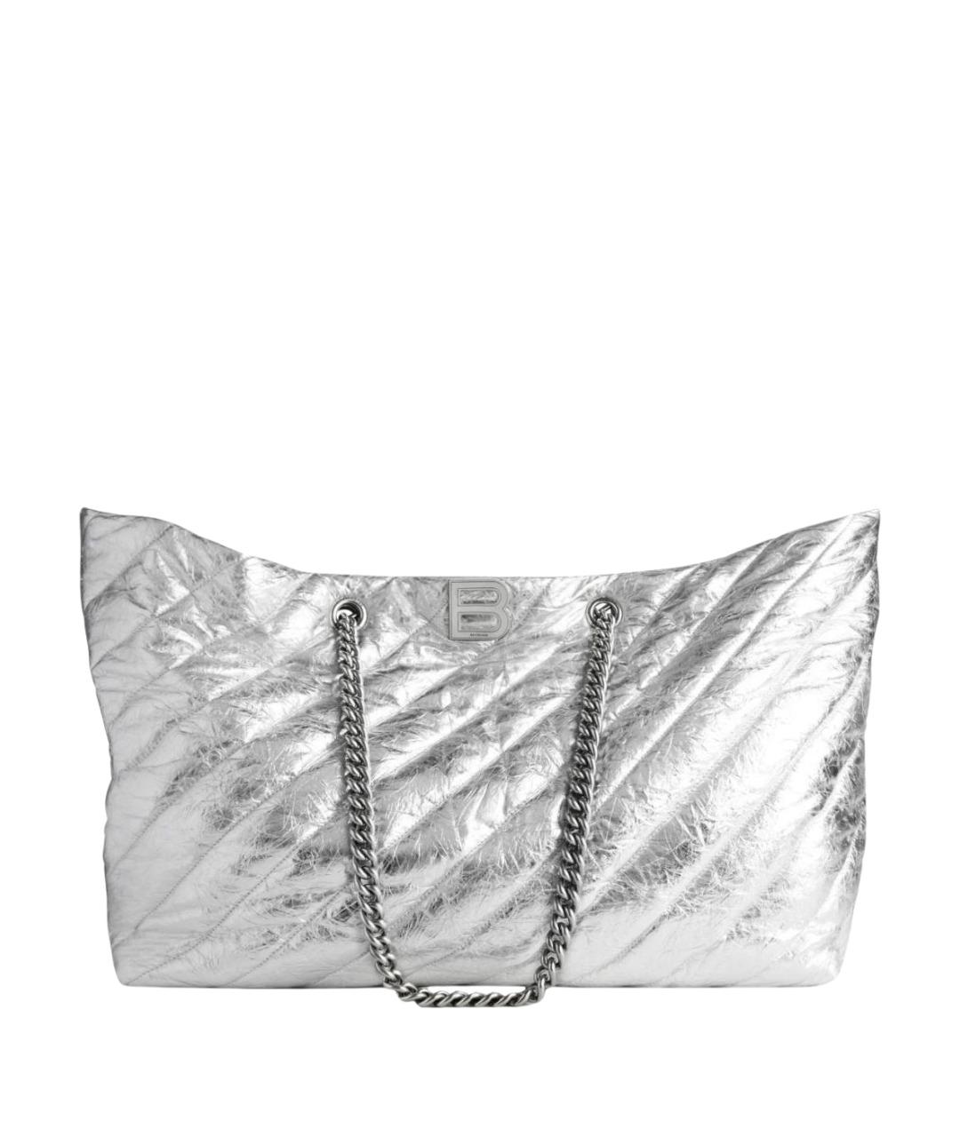BALENCIAGA Серебряная кожаная сумка с короткими ручками, фото 1
