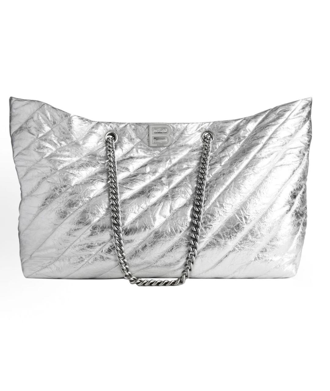 BALENCIAGA Серебряная кожаная сумка с короткими ручками, фото 5