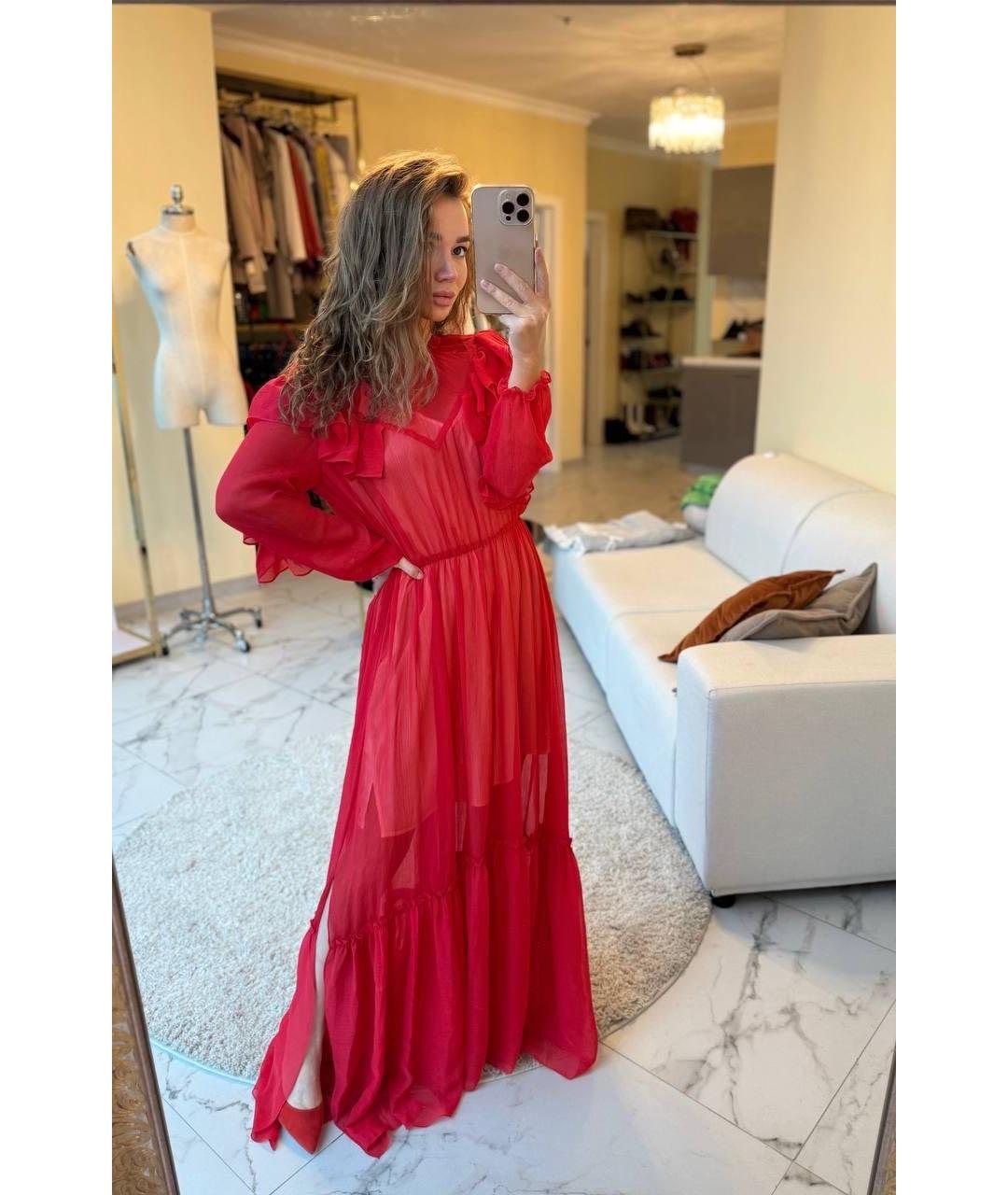 MAJE Красное хлопковое вечернее платье, фото 6