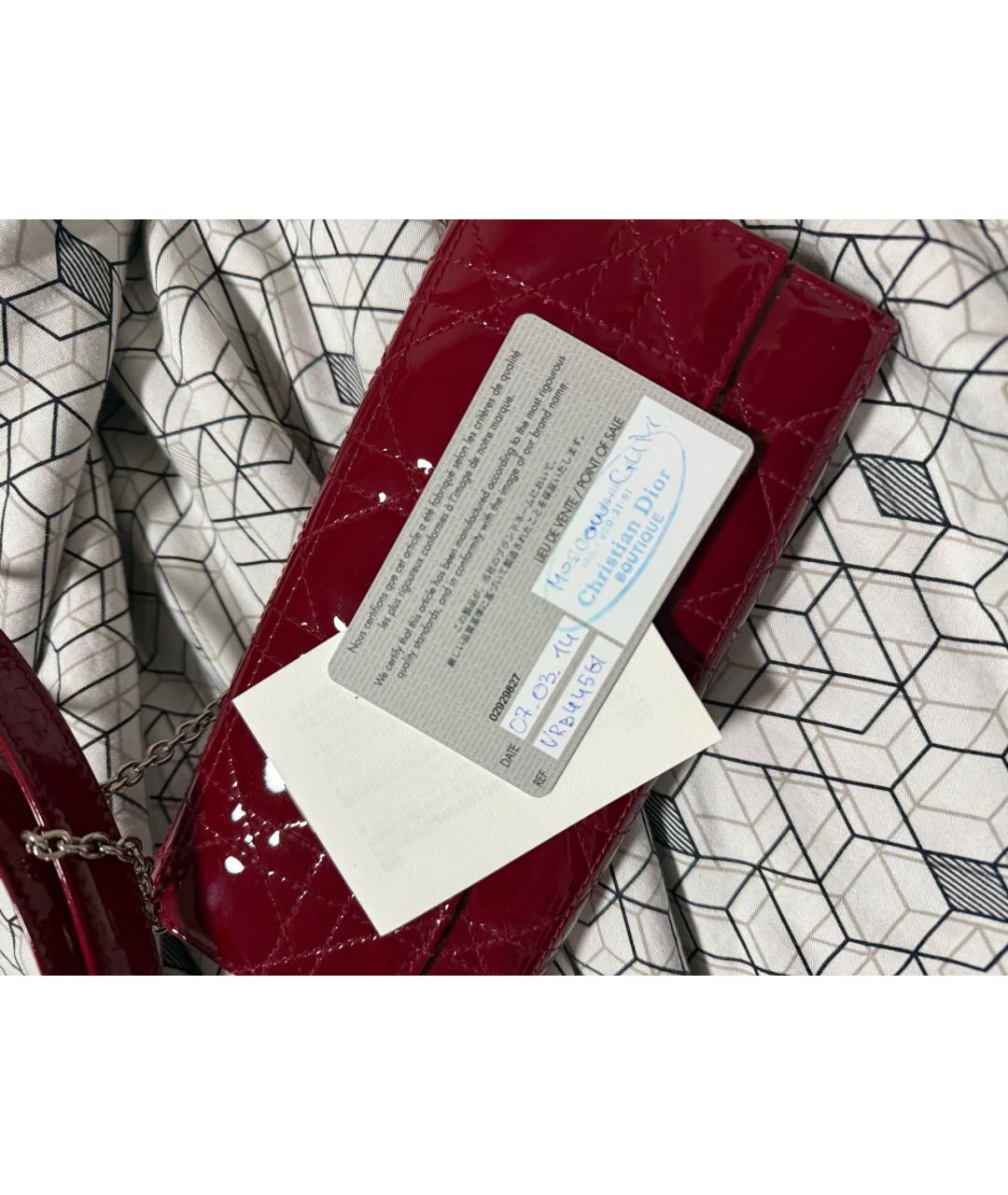 CHRISTIAN DIOR Бордовая сумка с короткими ручками из лакированной кожи, фото 4