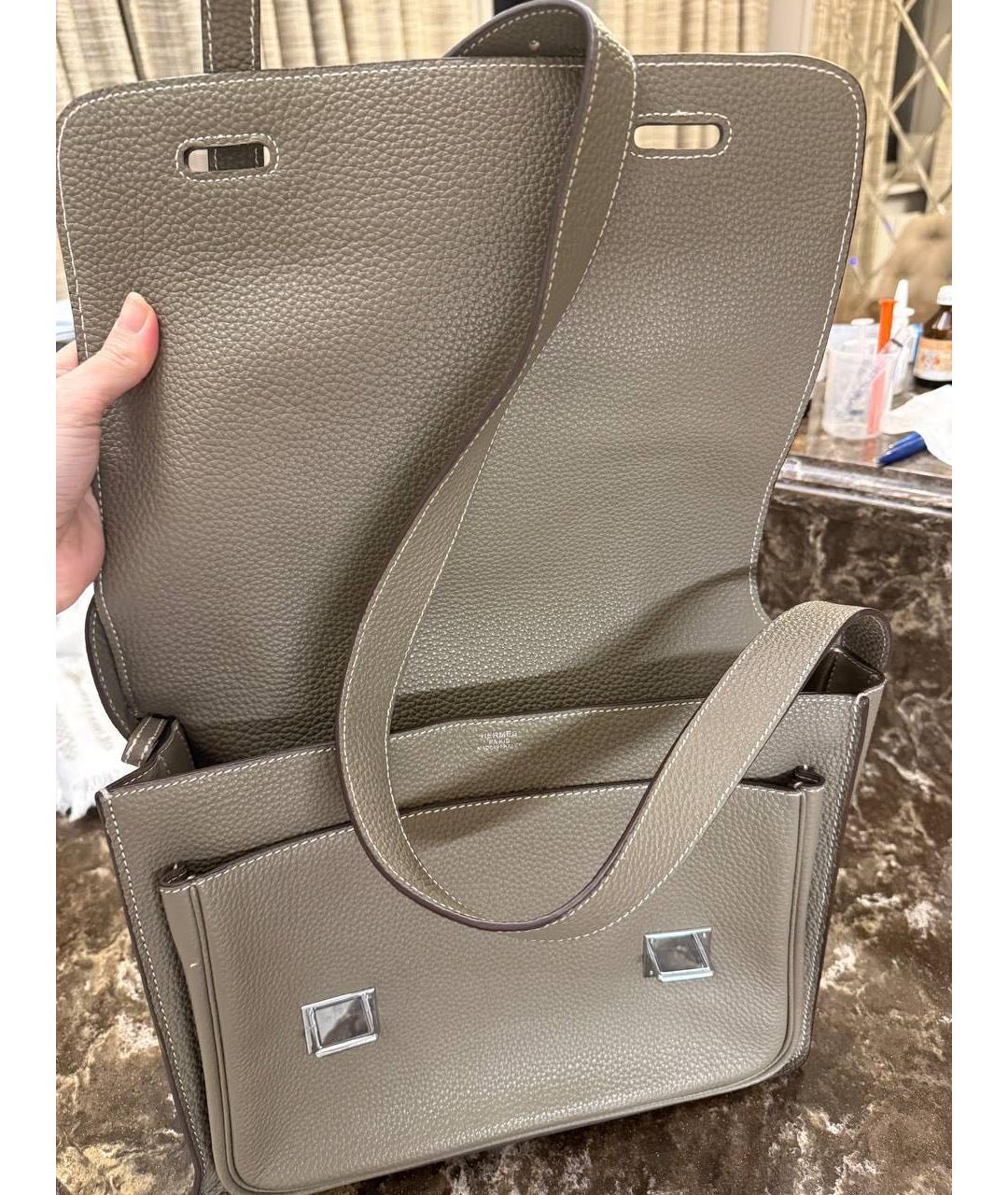 HERMES Бежевая кожаная сумка на плечо, фото 2