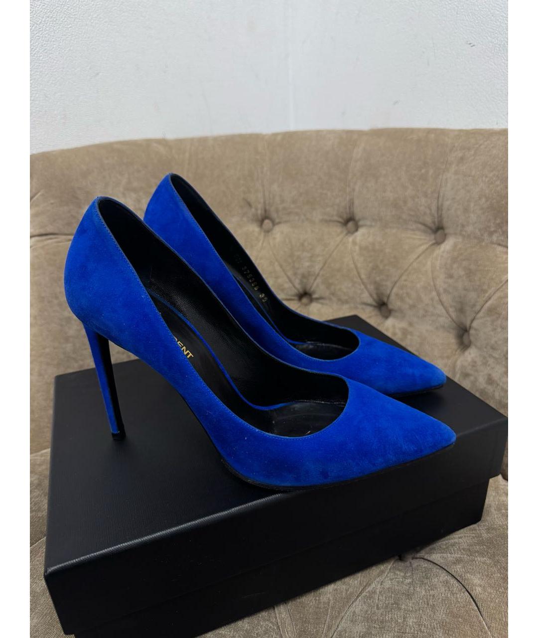 SAINT LAURENT Синие замшевые туфли, фото 8
