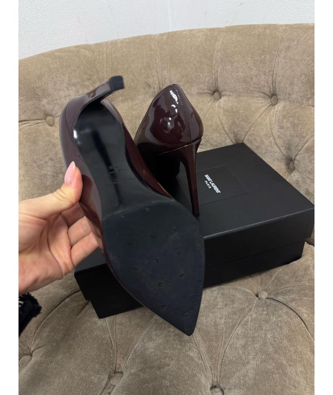 SAINT LAURENT Бордовые туфли из лакированной кожи, фото 4