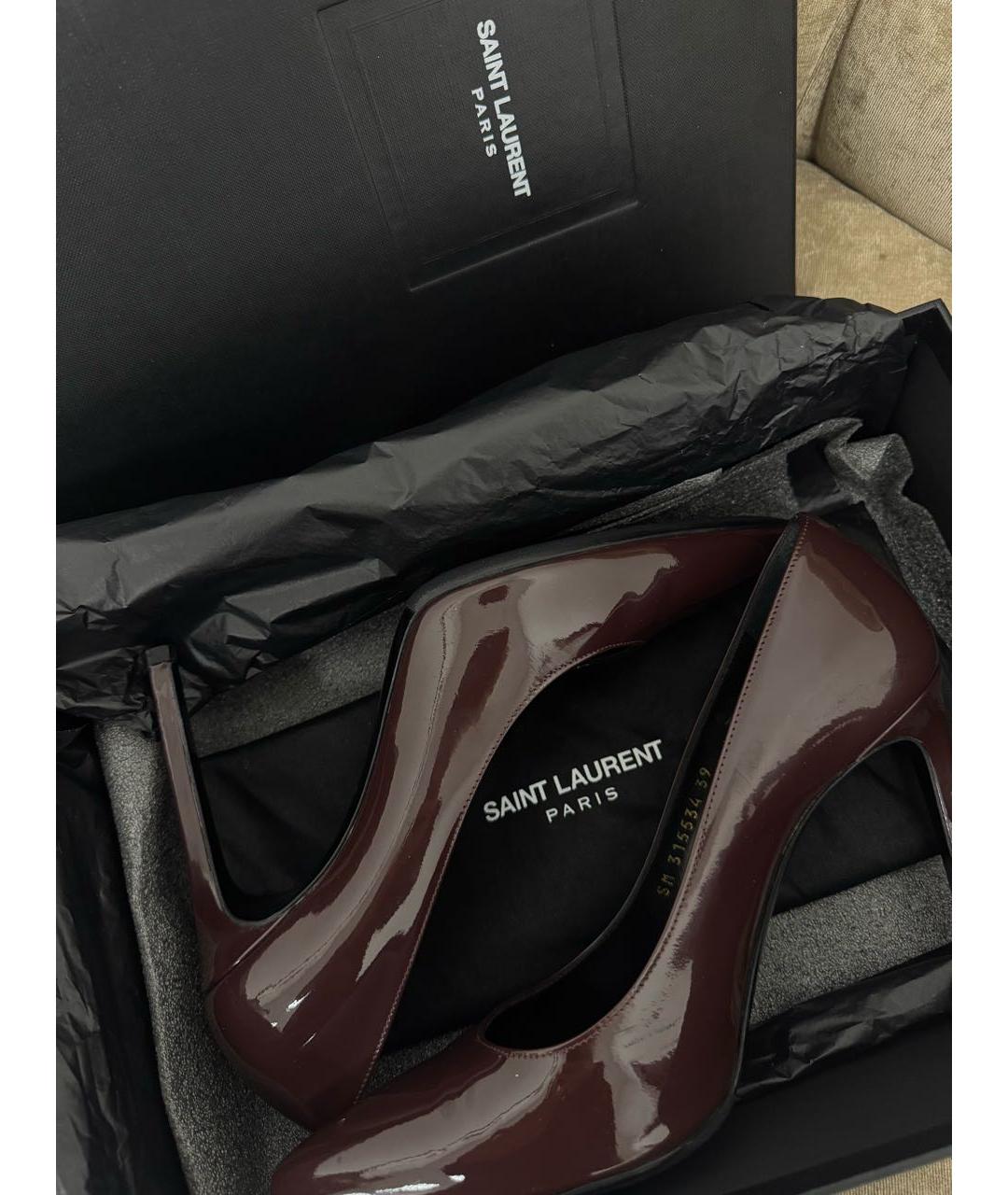 SAINT LAURENT Бордовые туфли из лакированной кожи, фото 5