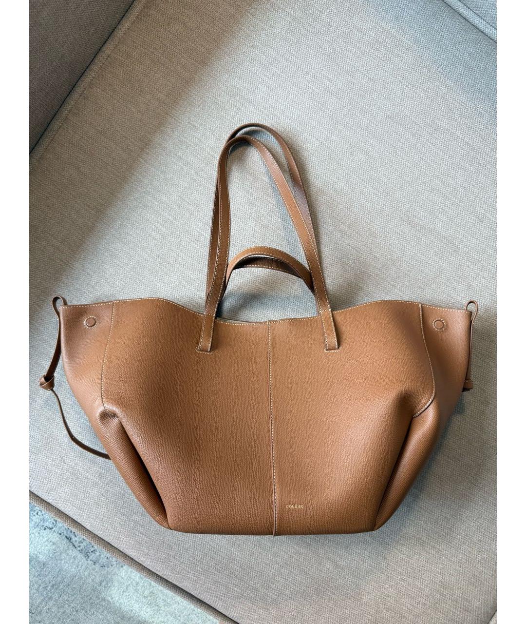 POLENE Коричневая кожаная сумка с короткими ручками, фото 2