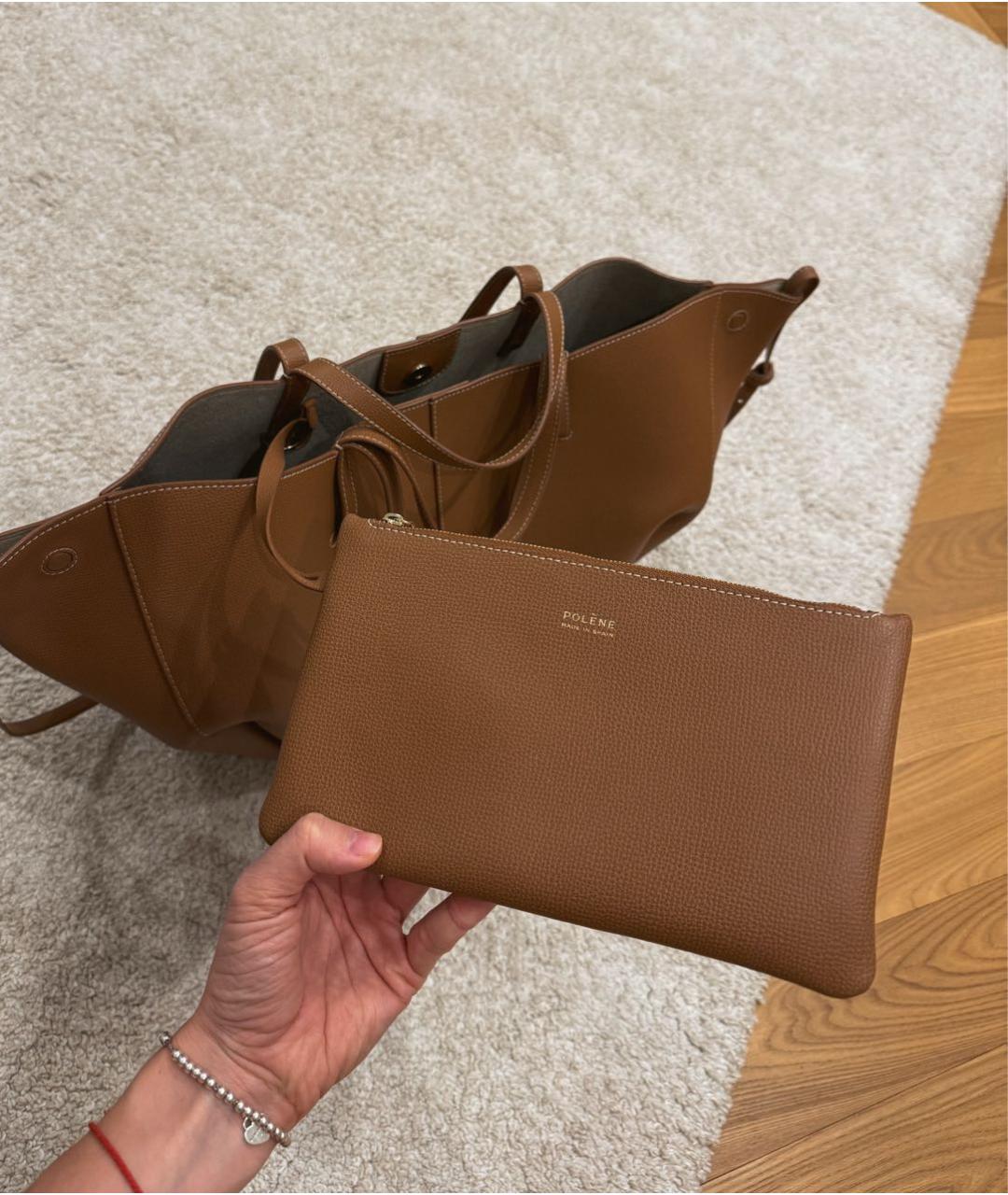 POLENE Коричневая кожаная сумка с короткими ручками, фото 4