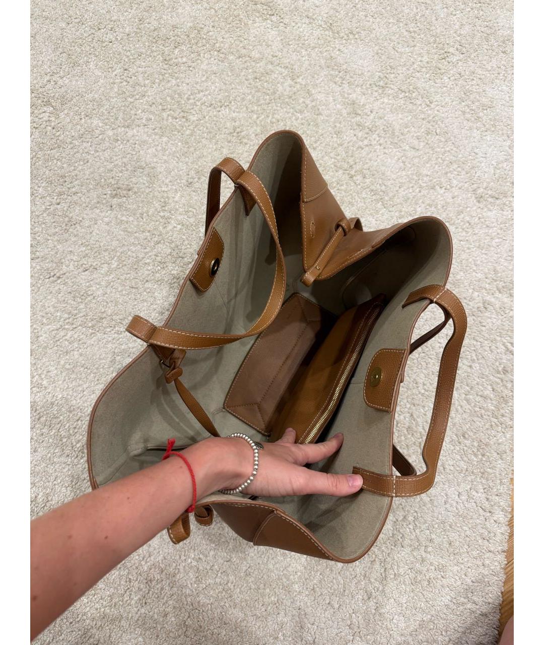 POLENE Коричневая кожаная сумка с короткими ручками, фото 5