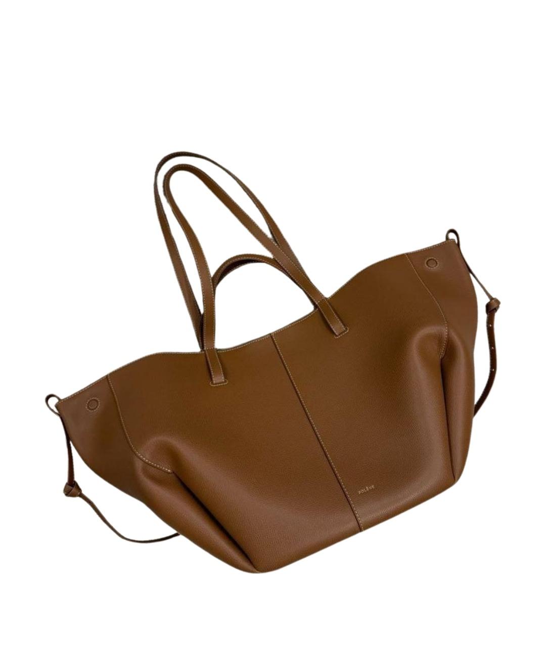 POLENE Коричневая кожаная сумка с короткими ручками, фото 1