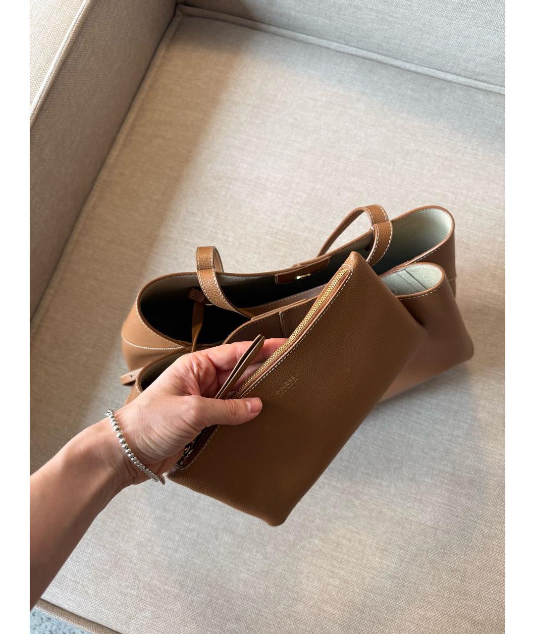 POLENE Коричневая кожаная сумка с короткими ручками, фото 4