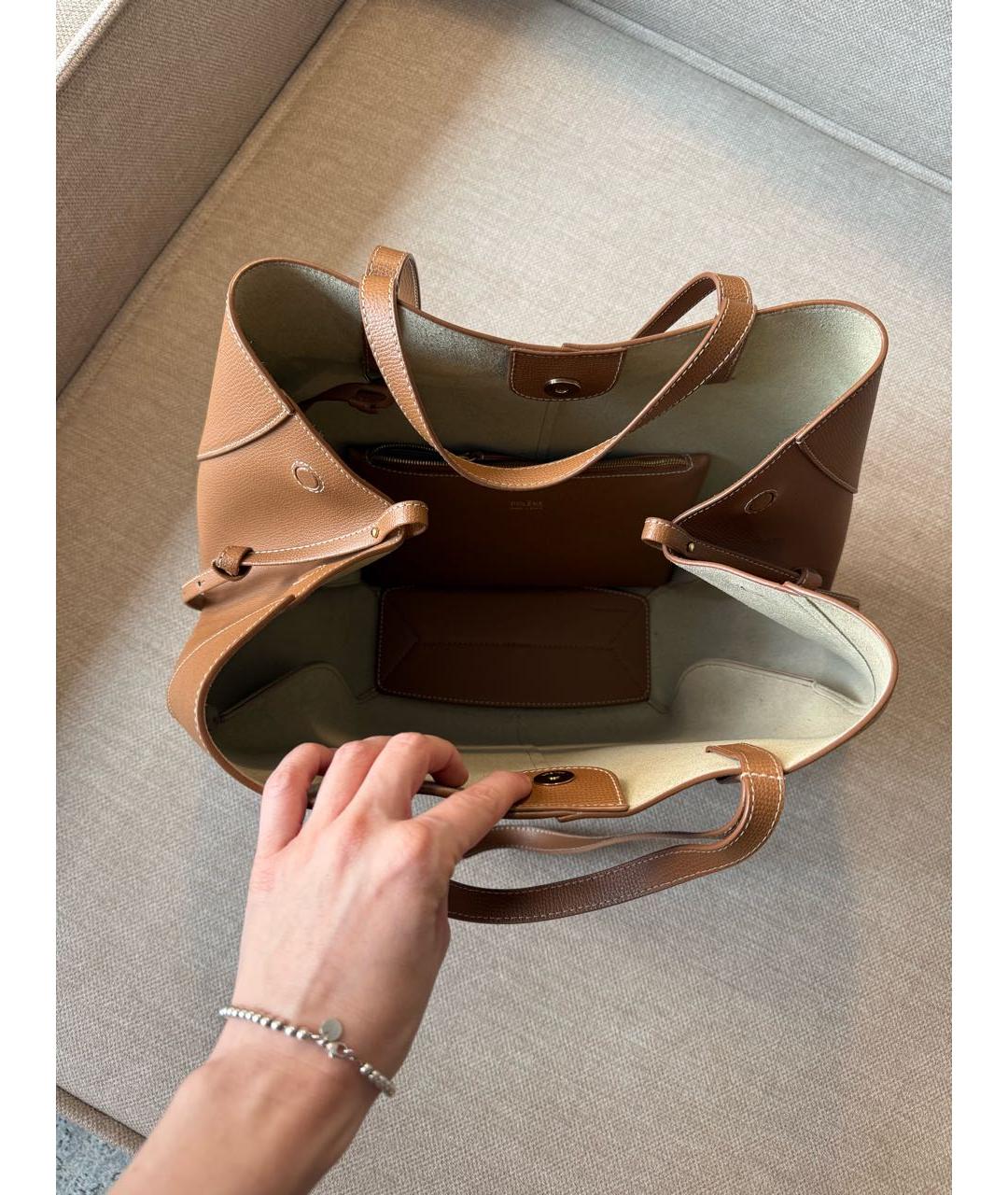 POLENE Коричневая кожаная сумка с короткими ручками, фото 7