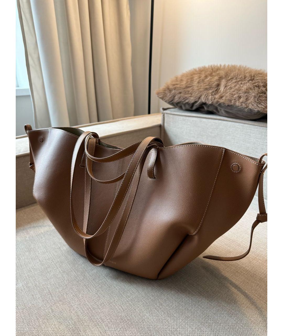 POLENE Коричневая кожаная сумка с короткими ручками, фото 3