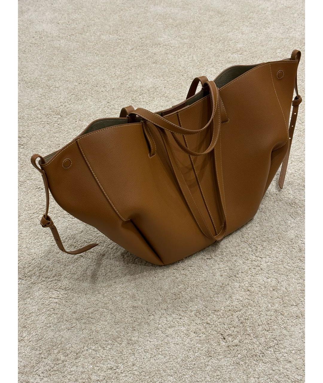 POLENE Коричневая кожаная сумка с короткими ручками, фото 3