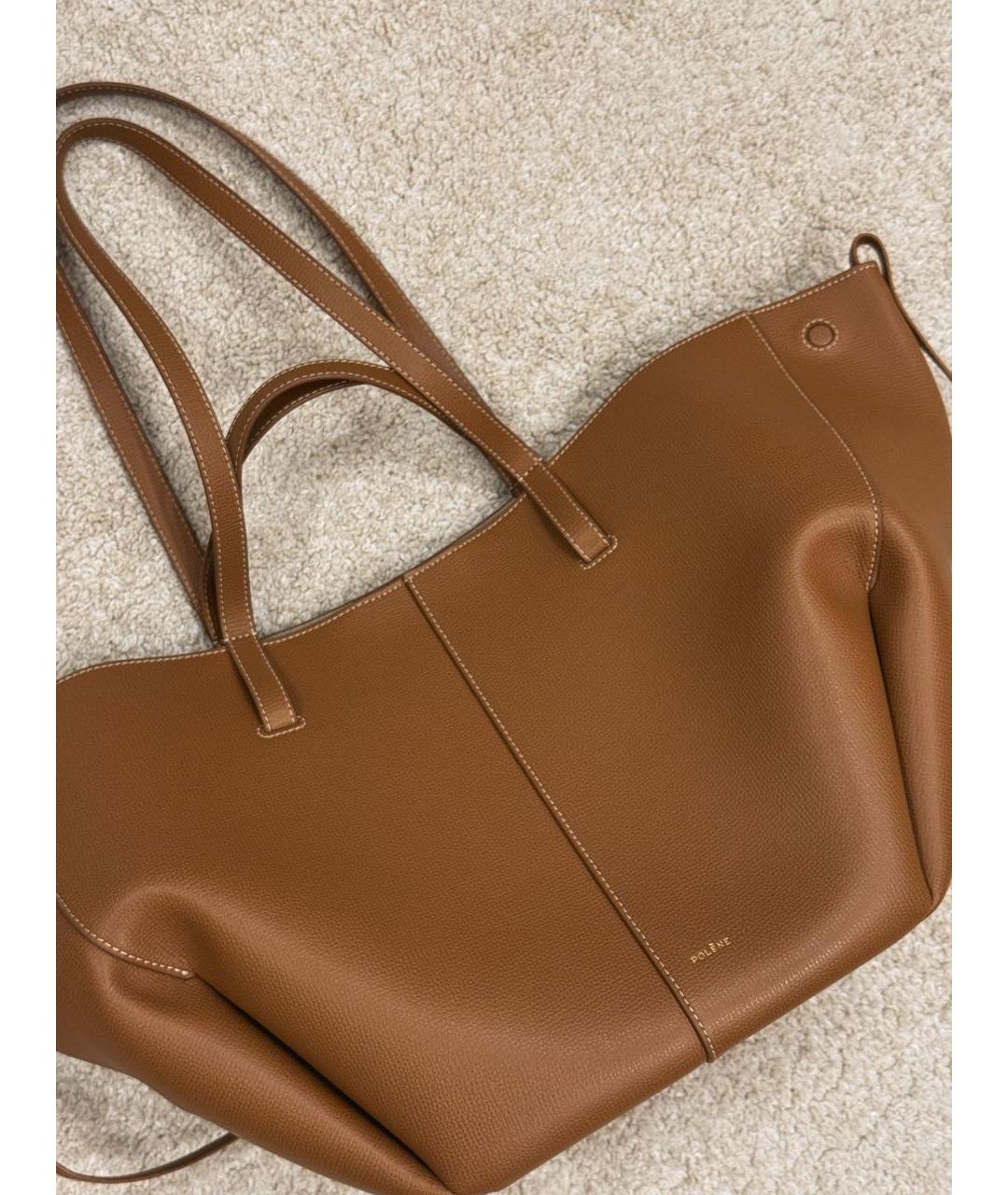 POLENE Коричневая кожаная сумка с короткими ручками, фото 2