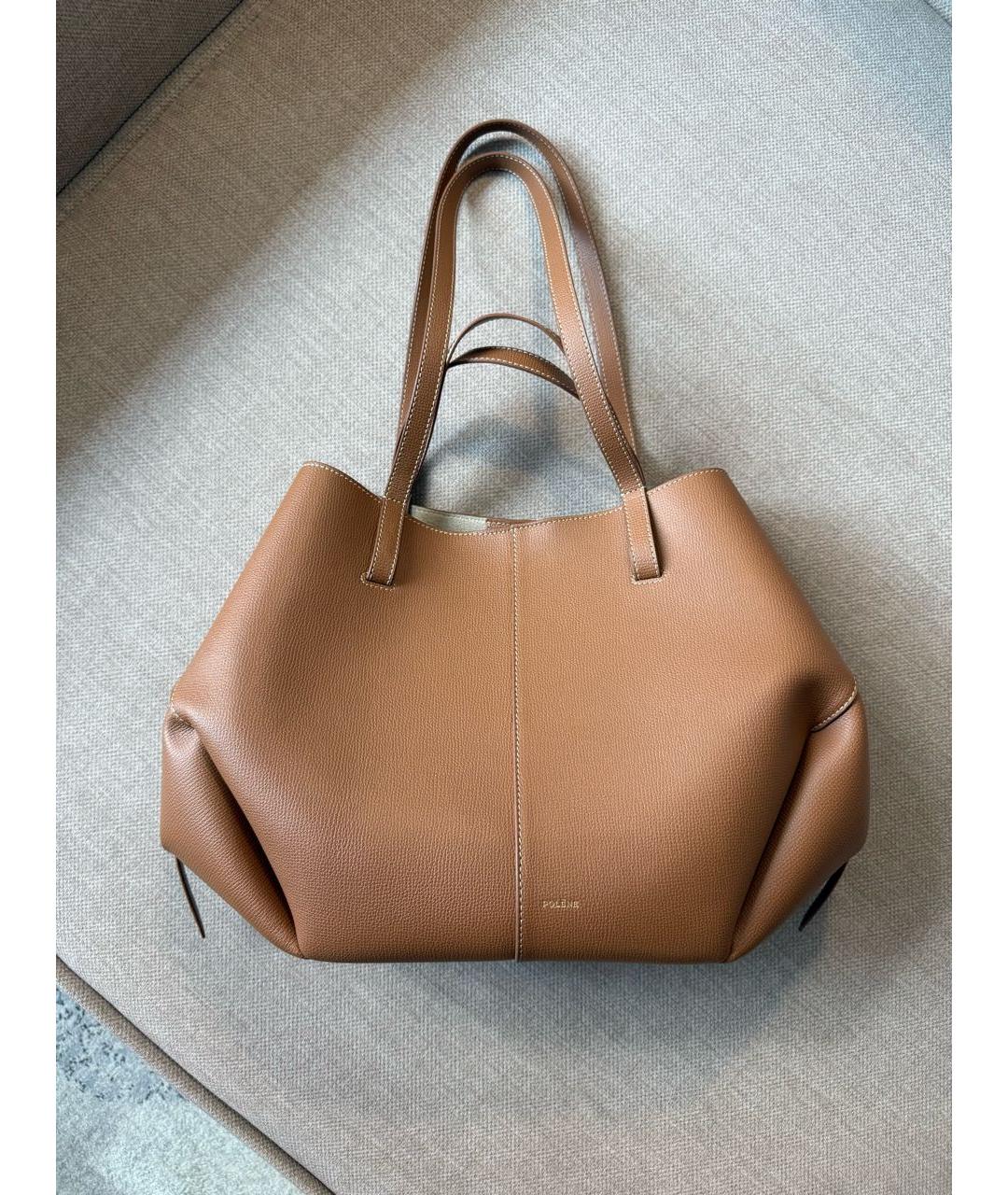 POLENE Коричневая кожаная сумка с короткими ручками, фото 5