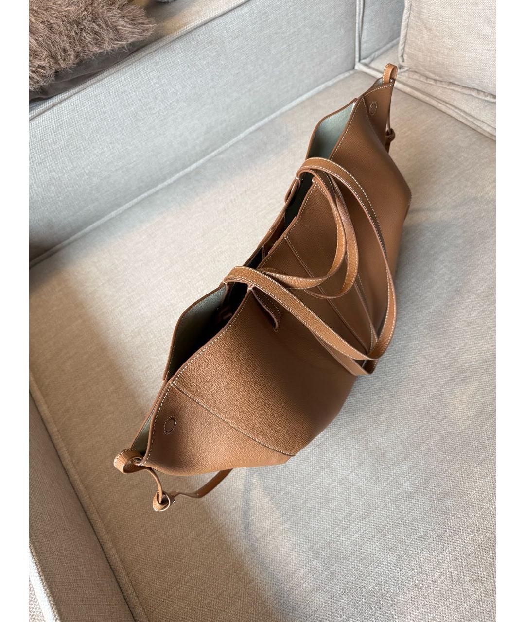 POLENE Коричневая кожаная сумка с короткими ручками, фото 6