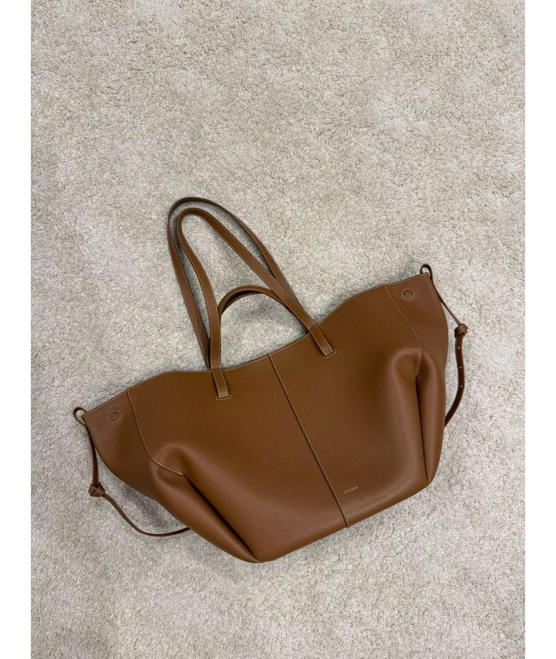 POLENE Коричневая кожаная сумка с короткими ручками, фото 6