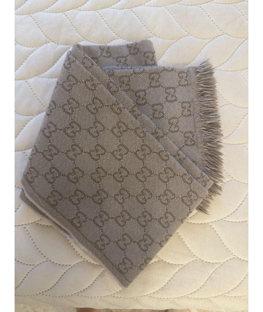 GUCCI Бежевый шелковый шарф, фото 4