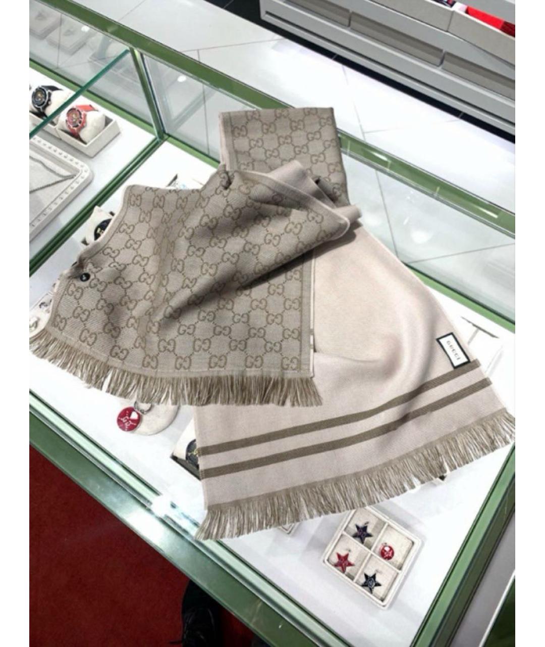 GUCCI Бежевый шелковый шарф, фото 2