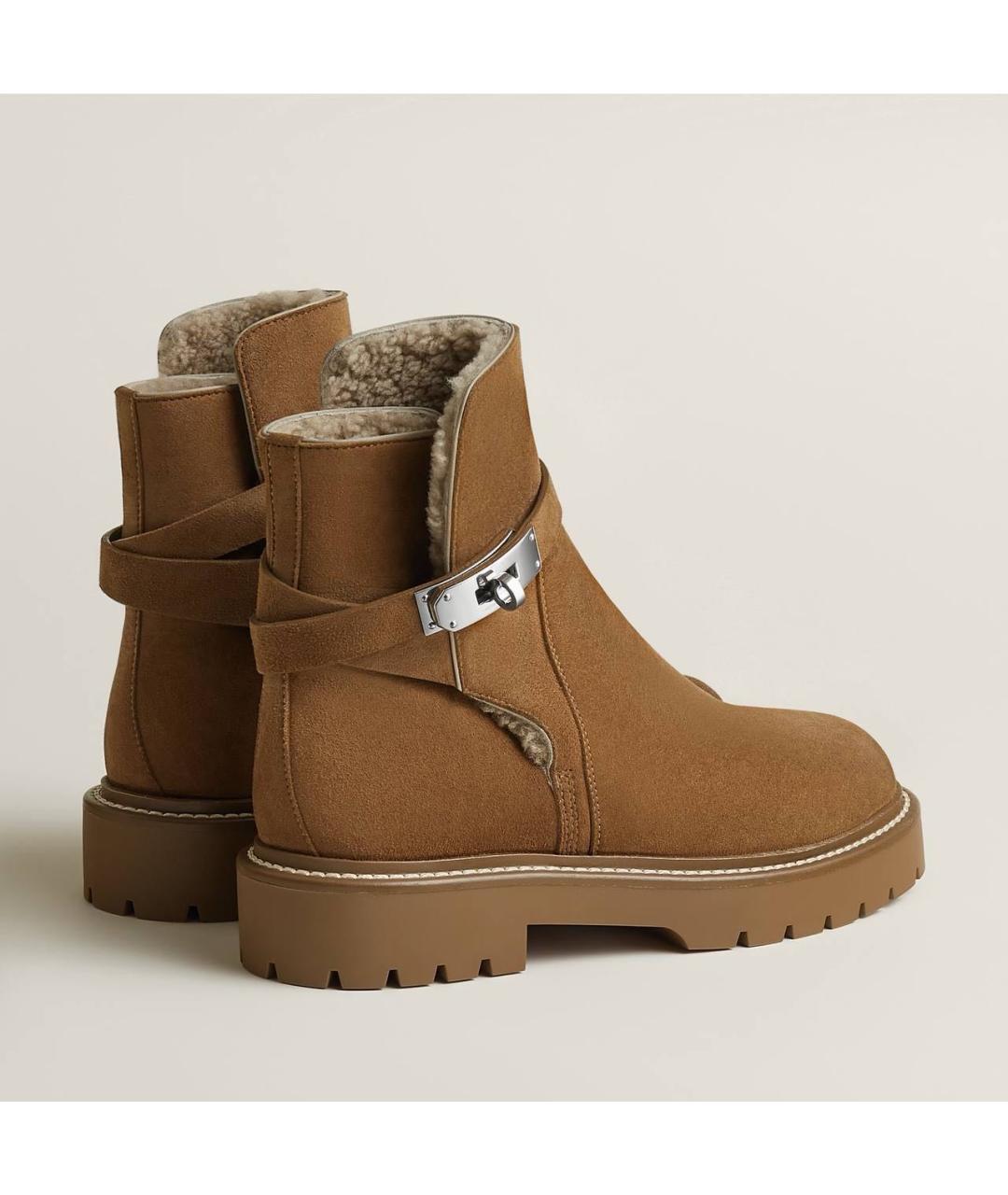 HERMES Бежевые кожаные ботинки, фото 7