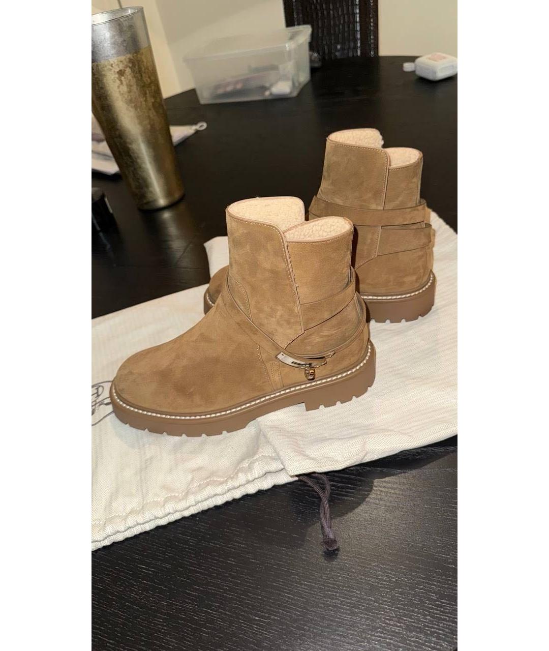 HERMES Бежевые кожаные ботинки, фото 8