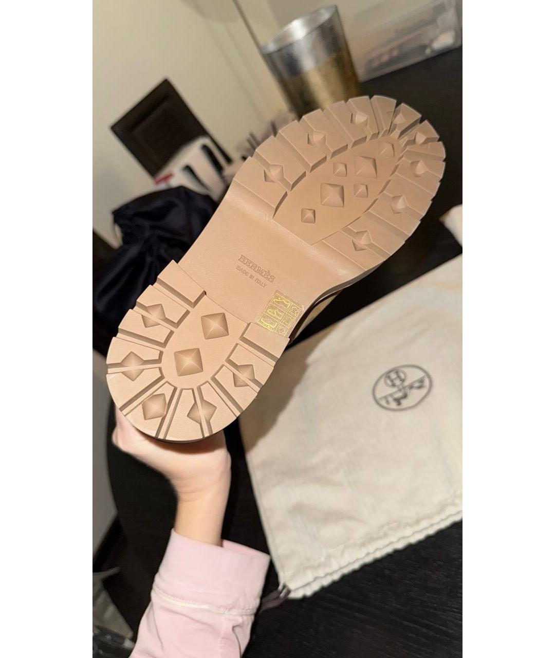 HERMES Бежевые кожаные ботинки, фото 5