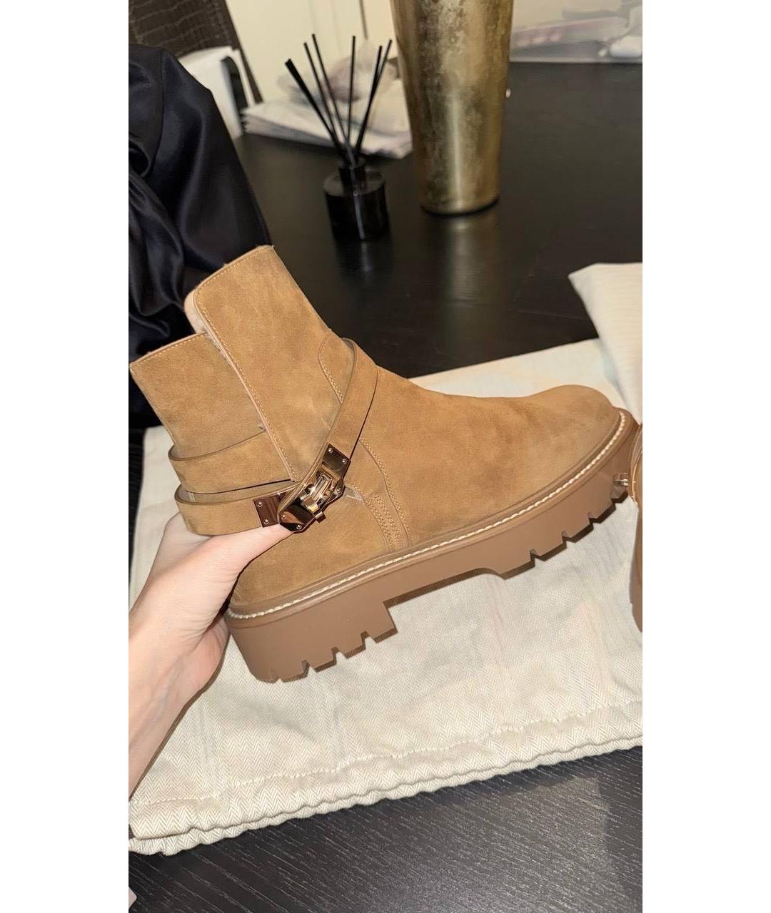 HERMES Бежевые кожаные ботинки, фото 3