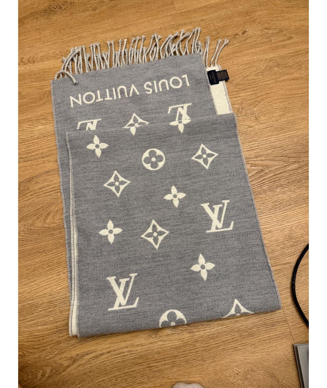 LOUIS VUITTON Серый шерстяной шарф, фото 5
