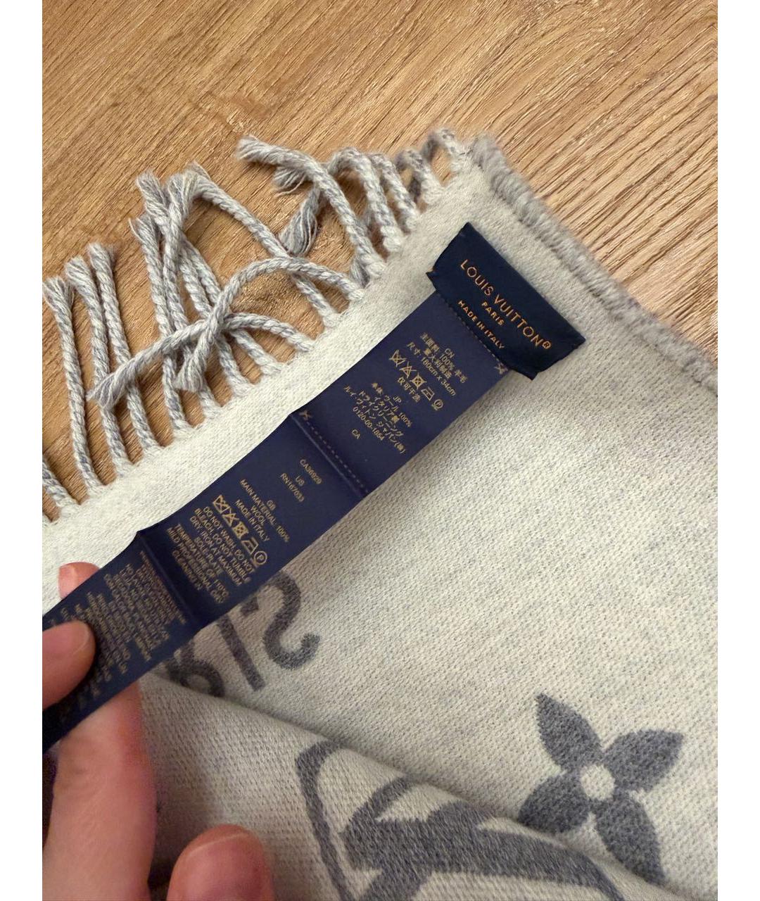LOUIS VUITTON Серый шерстяной шарф, фото 2