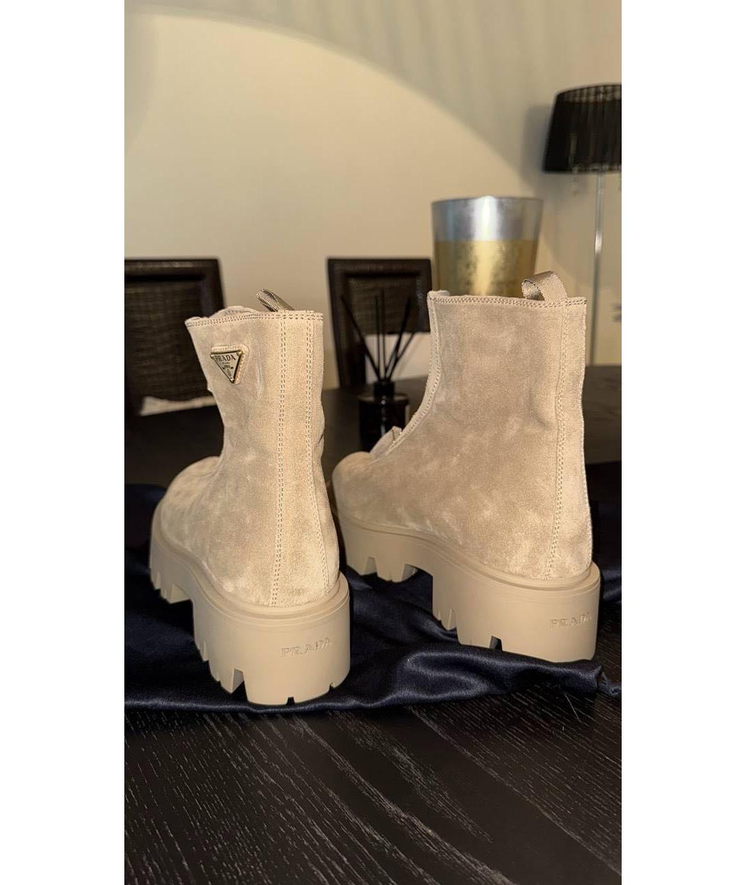 PRADA Бежевые кожаные ботинки, фото 7