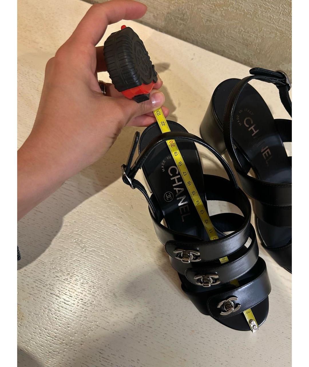 CHANEL Черные кожаные босоножки, фото 8
