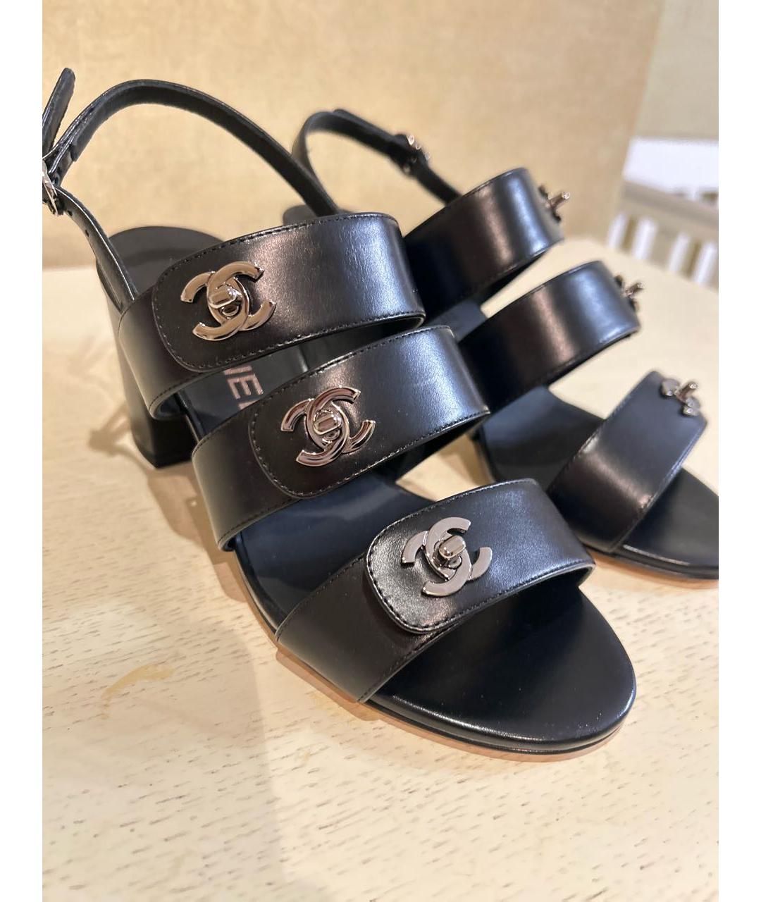 CHANEL Черные кожаные босоножки, фото 7