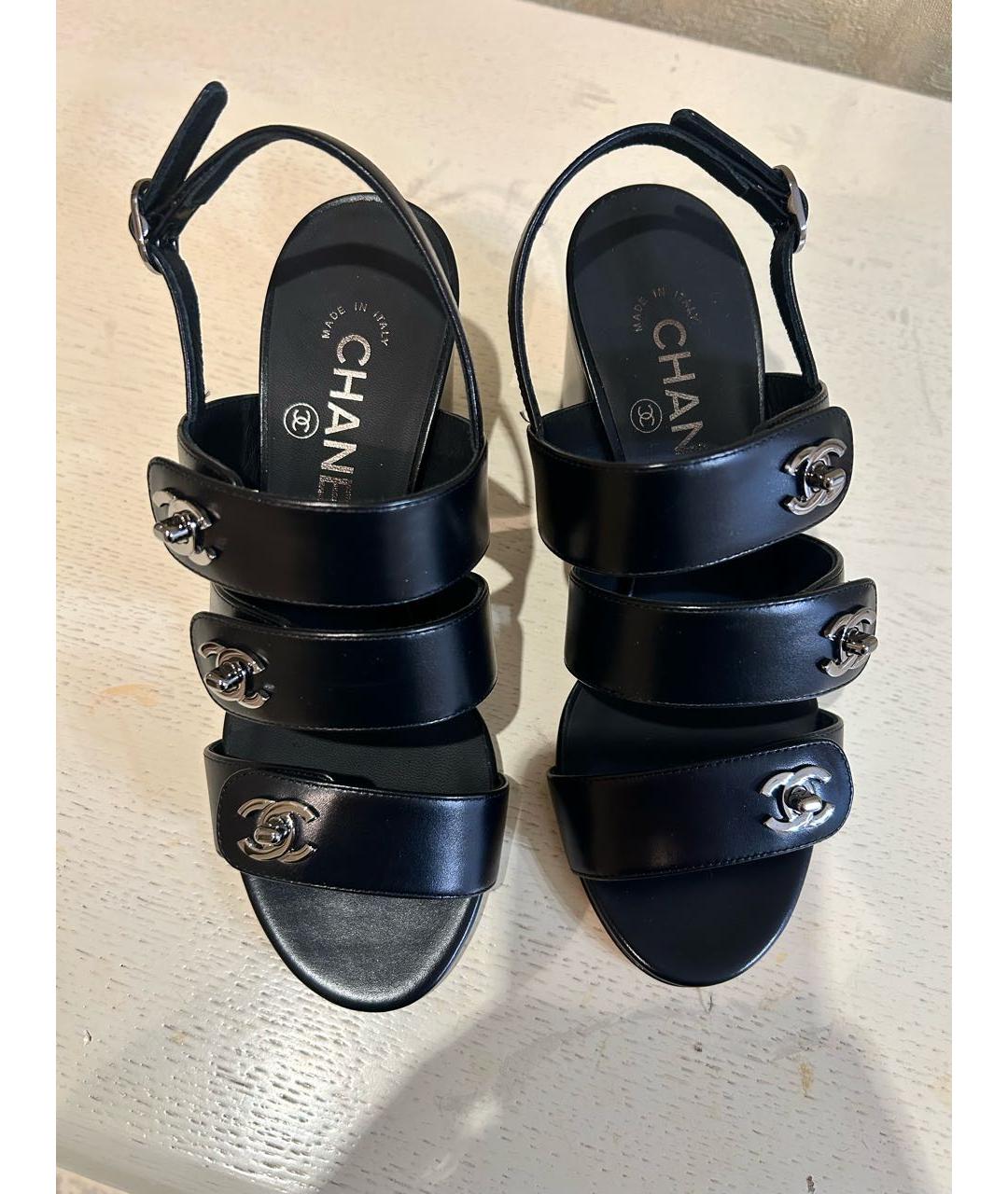 CHANEL Черные кожаные босоножки, фото 5