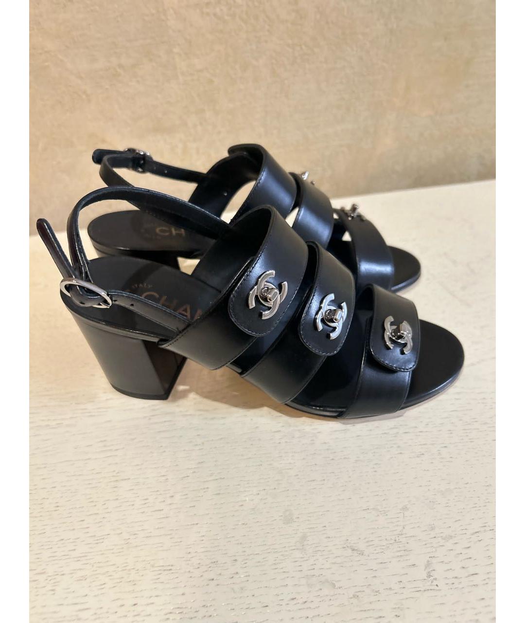 CHANEL Черные кожаные босоножки, фото 6