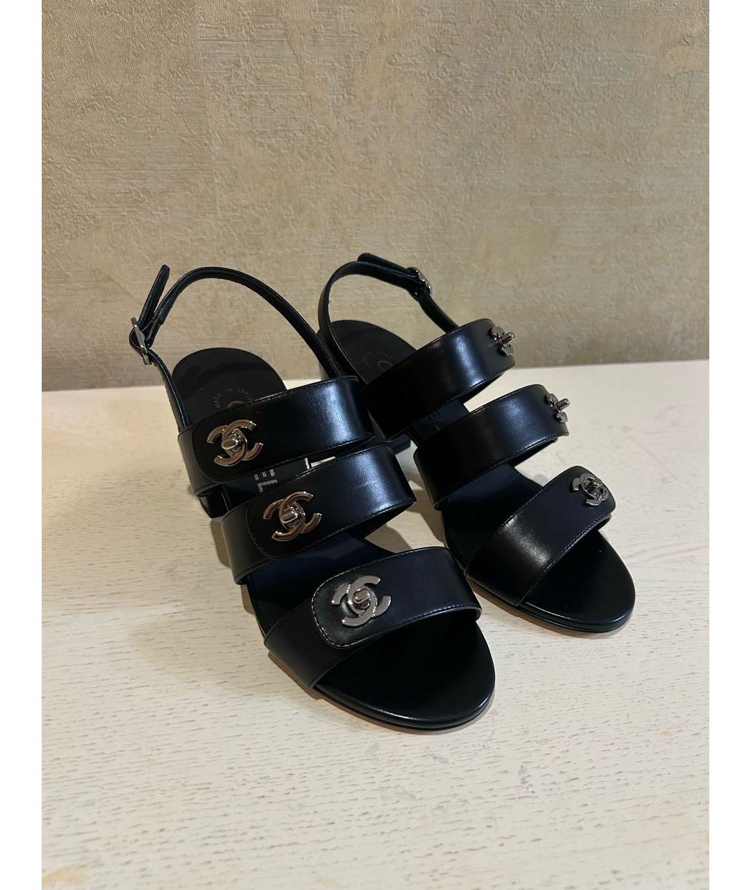 CHANEL Черные кожаные босоножки, фото 3