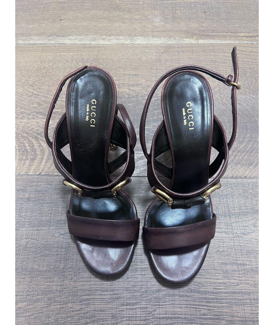 GUCCI Коричневые кожаные босоножки, фото 2