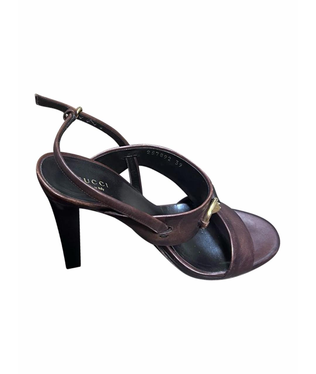 GUCCI Коричневые кожаные босоножки, фото 1