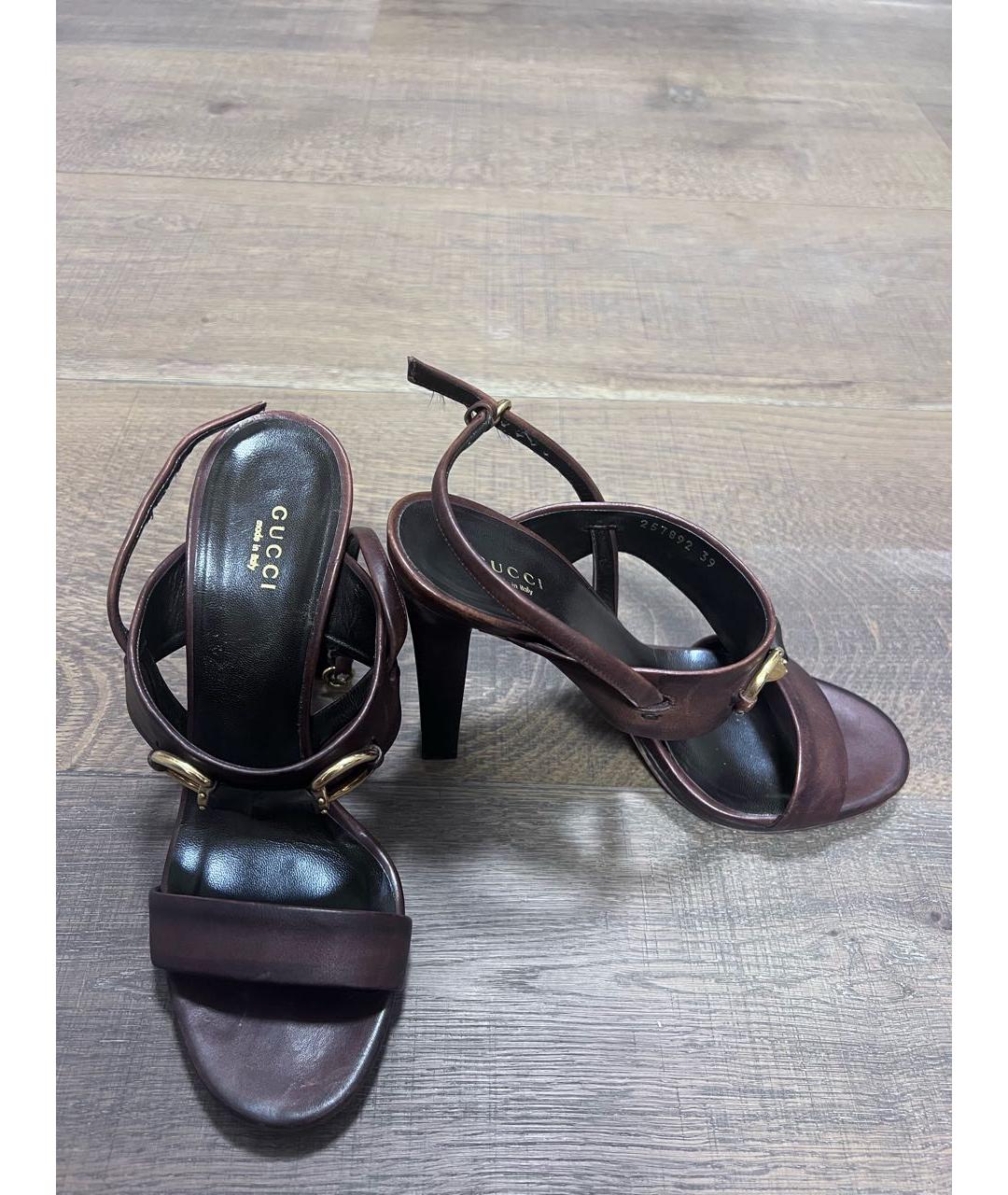 GUCCI Коричневые кожаные босоножки, фото 5