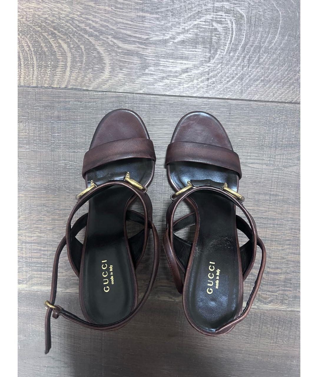 GUCCI Коричневые кожаные босоножки, фото 4
