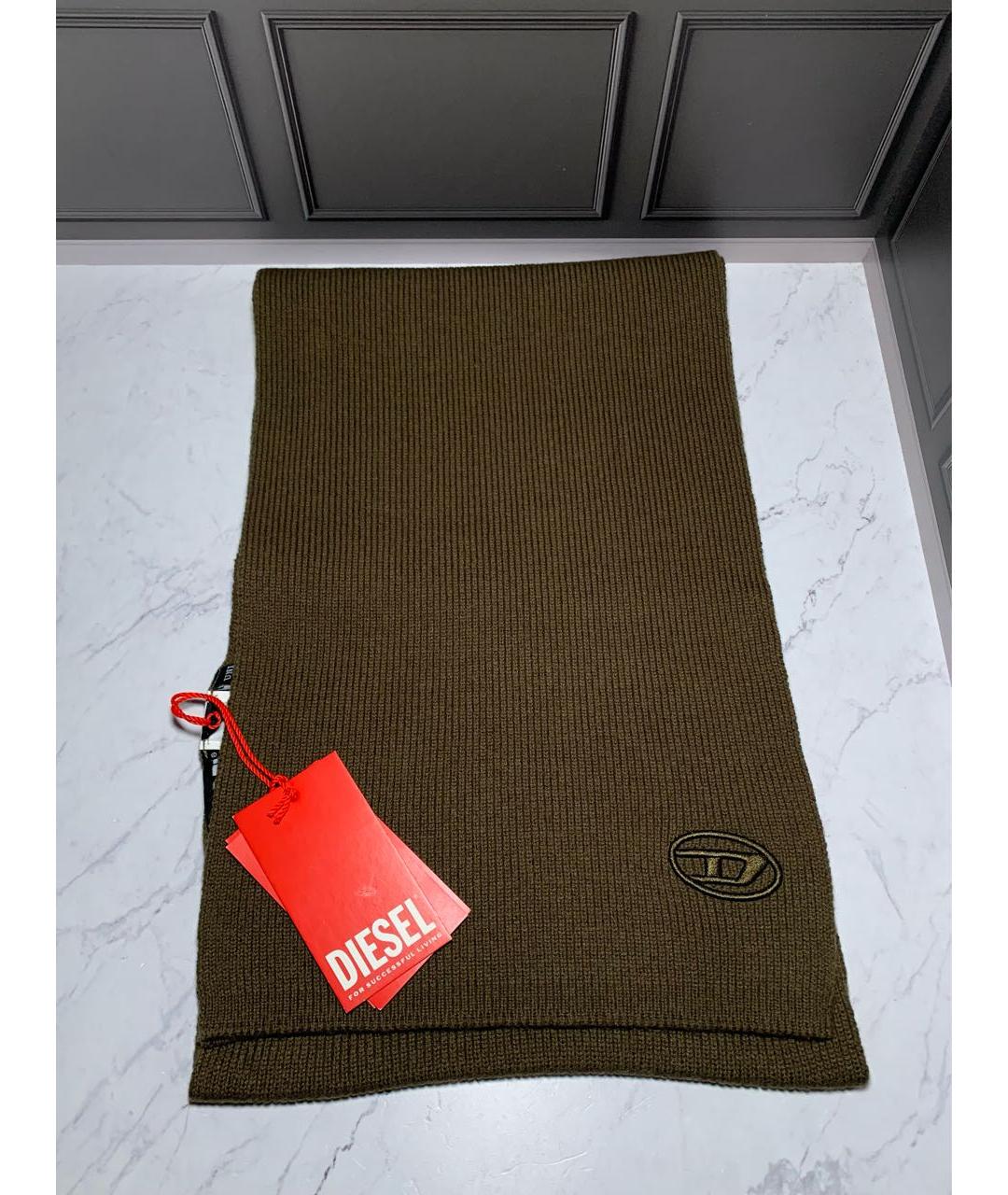 DIESEL Хаки шерстяной шарф, фото 4