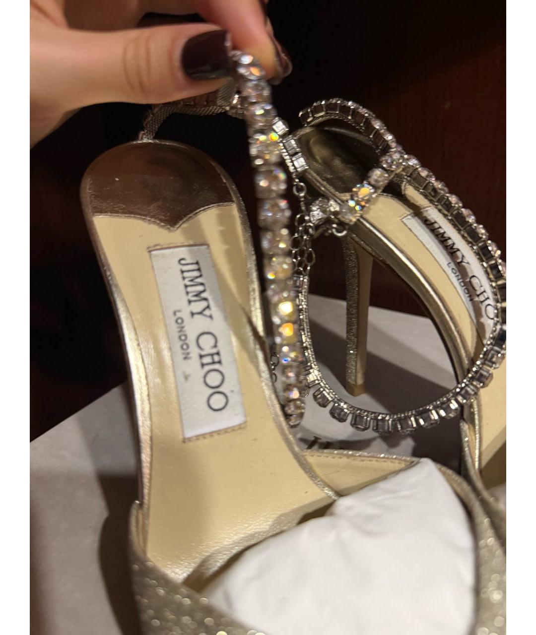 JIMMY CHOO Серебряные текстильные туфли, фото 5