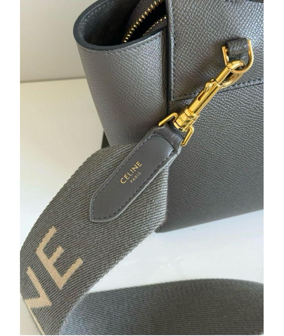 CELINE Антрацитовая кожаная сумка через плечо, фото 5