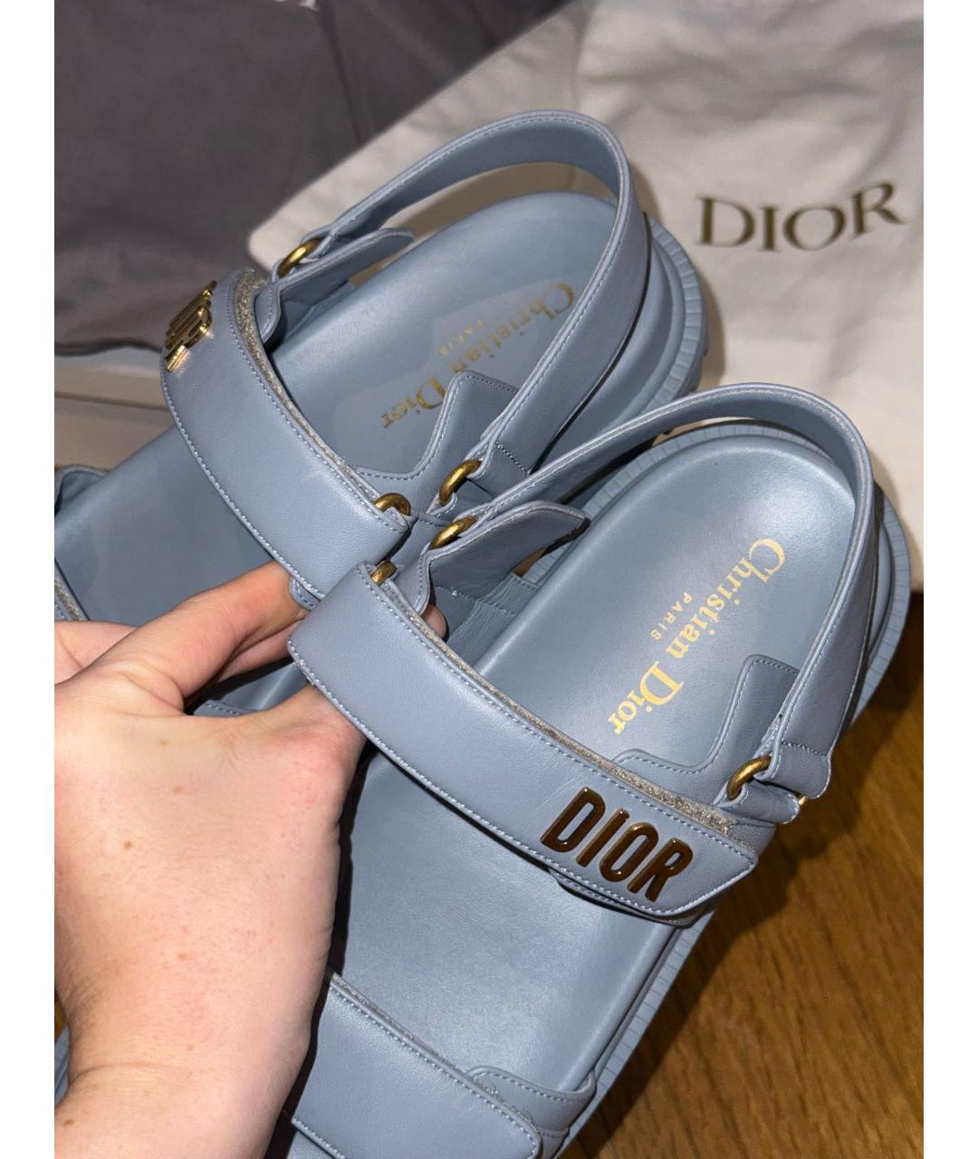 CHRISTIAN DIOR Голубые кожаные сандалии, фото 3